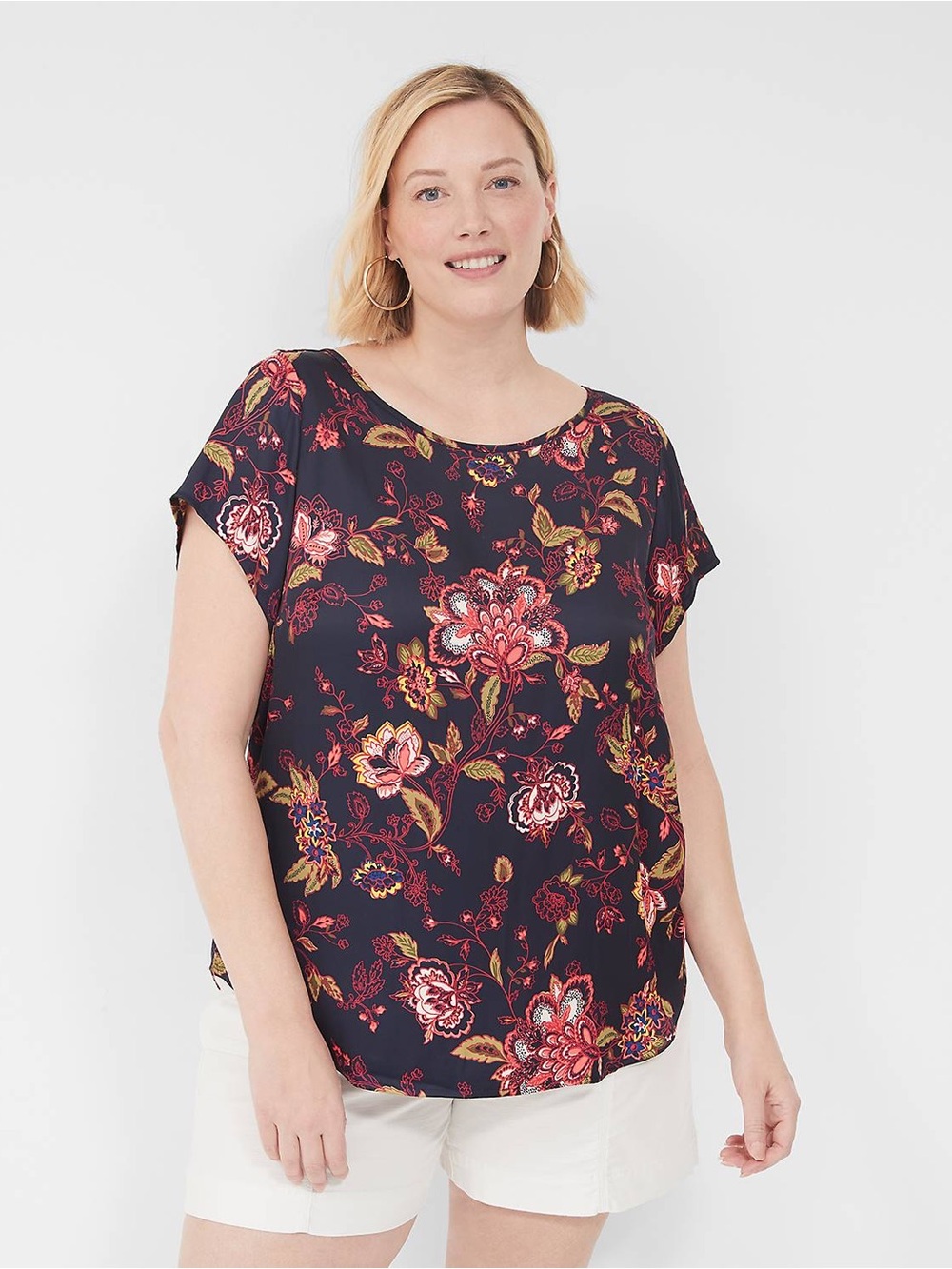 18/20 Lane Bryant Women’s Crew Neck Satin & Knit Top Plus Size Floral 2X 3X
